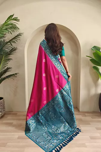 Pink art silk  woven saree