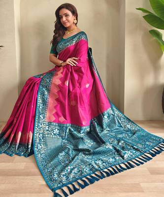 Pink art silk  woven saree 4