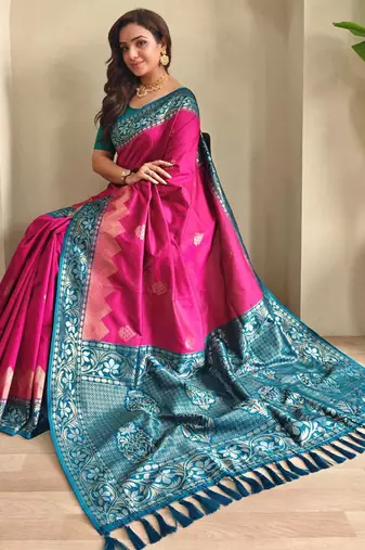 Pink art silk  woven saree