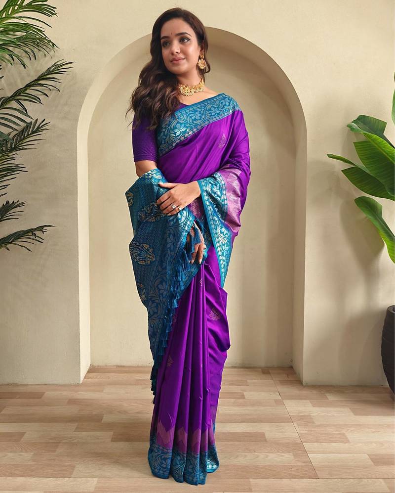 Purple art silk  woven saree