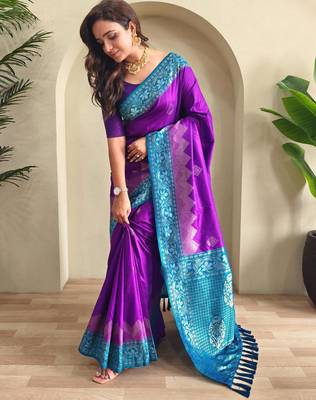 Purple art silk  woven saree 2