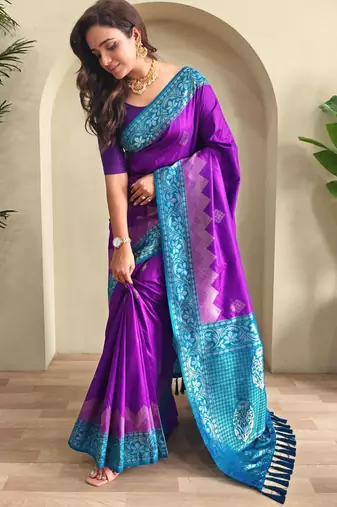 Purple art silk  woven saree