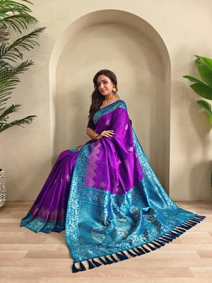 Purple art silk  woven saree 4