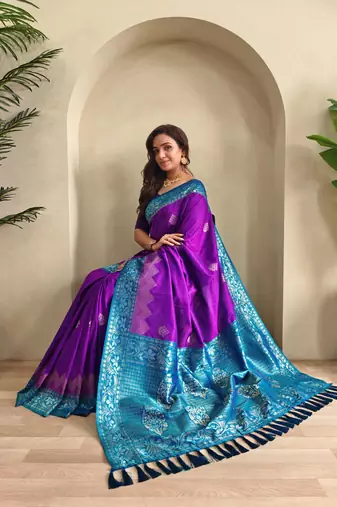 Purple art silk  woven saree