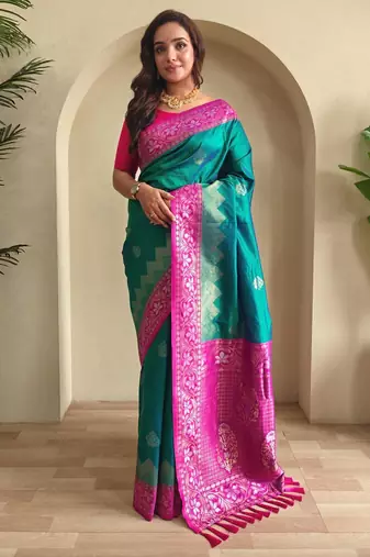 Teal art silk  woven saree