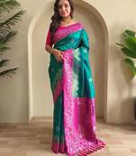 Teal art silk  woven saree