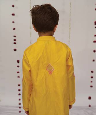 Yellow embroidered pure silk kurta set 3