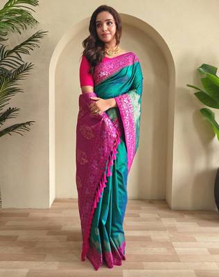 Teal art silk  woven saree 2