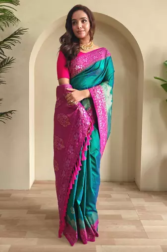 Teal art silk  woven saree