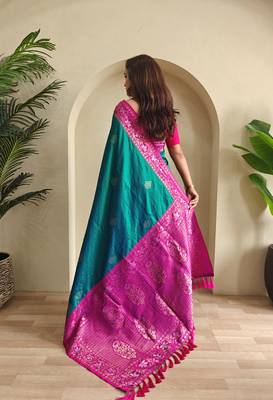 Teal art silk  woven saree 3