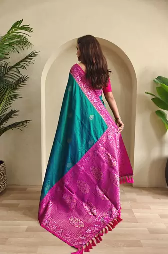 Teal art silk  woven saree