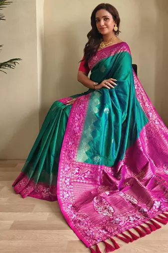 Teal art silk  woven saree