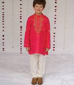 Pink embroidered pure silk kurta set