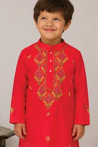 Pink embroidered pure silk kurta set