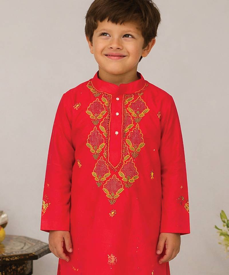 Pink embroidered pure silk kurta set