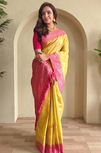 Yellow art silk  woven saree