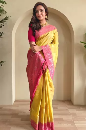 Yellow art silk  woven saree
