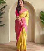 Yellow art silk  woven saree