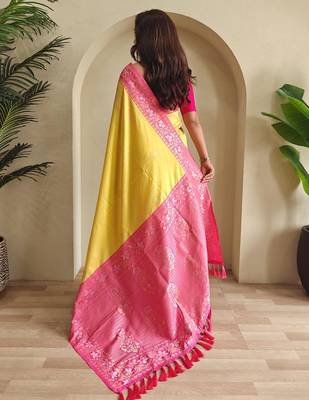 Yellow art silk  woven saree 3