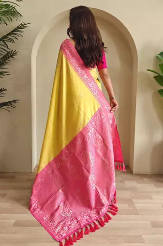 Yellow art silk  woven saree