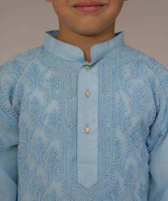 Blue embroidered georgette kurta set 2