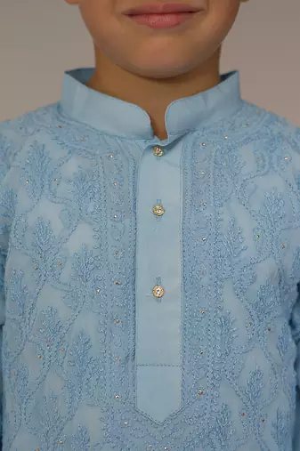 Blue embroidered georgette kurta set