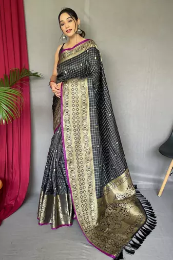Black art silk  woven saree