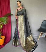 Black art silk  woven saree