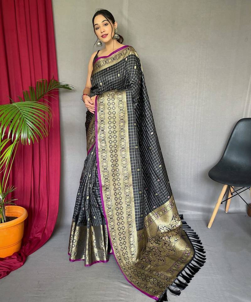 Black art silk  woven saree