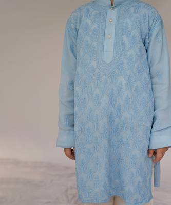 Blue embroidered georgette kurta set 4