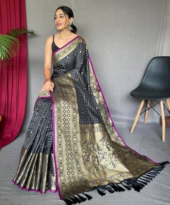 Black art silk  woven saree 2