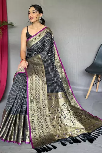 Black art silk  woven saree
