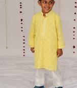 Yellow embroidered georgette kurta set