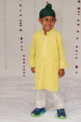 Yellow embroidered georgette kurta set