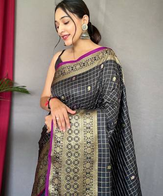 Black art silk  woven saree 3