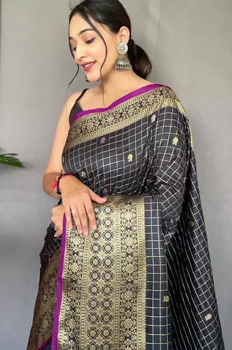 Black art silk  woven saree