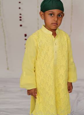 Yellow embroidered georgette kurta set 2