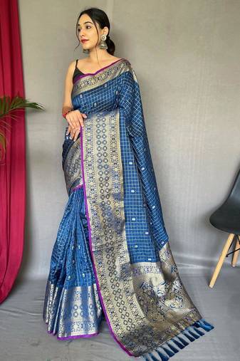 Blue art silk  woven saree