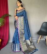 Blue art silk  woven saree