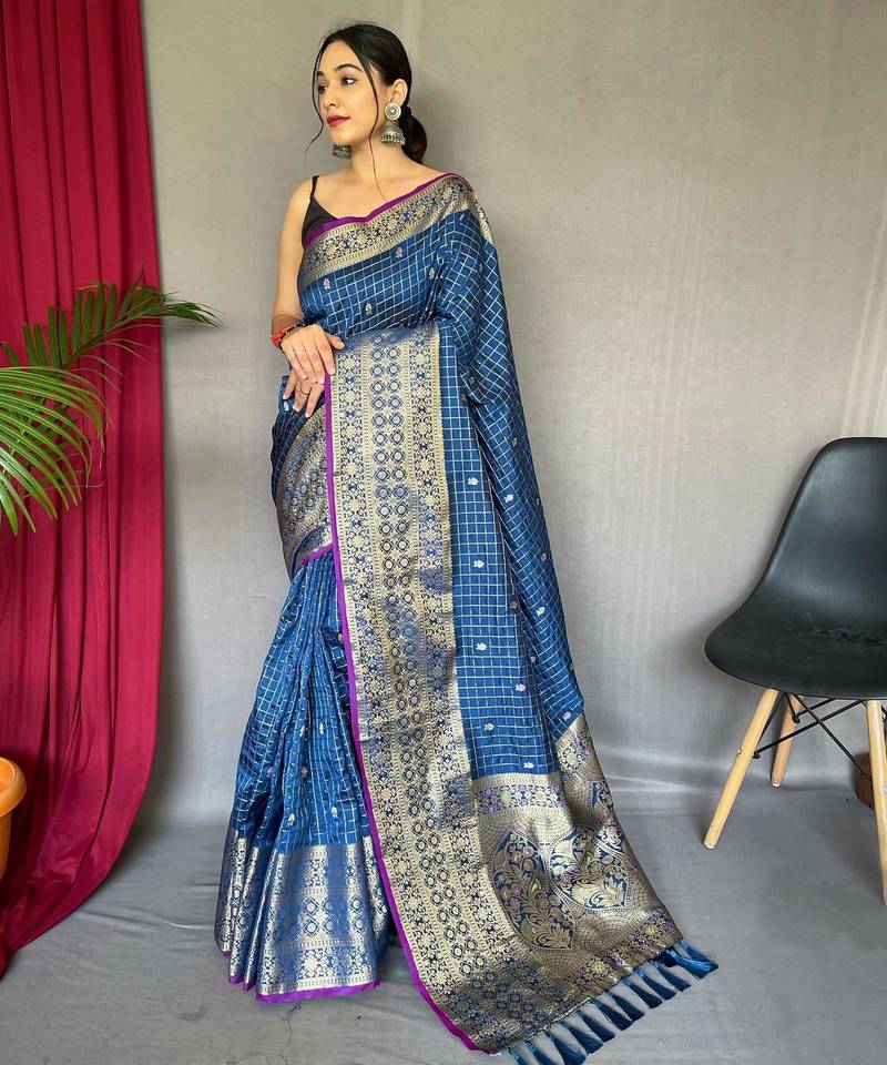 Blue art silk  woven saree