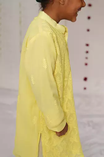 Yellow embroidered georgette kurta set