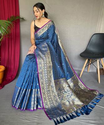 Blue art silk  woven saree 2