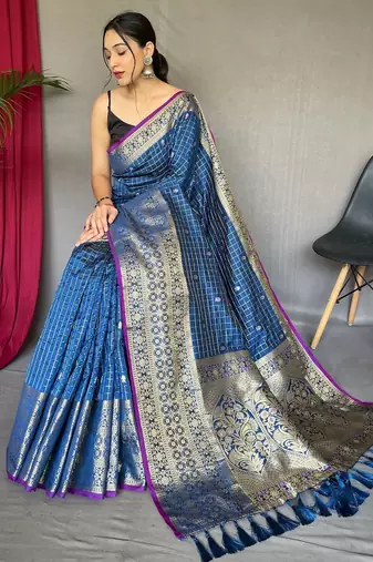 Blue art silk  woven saree