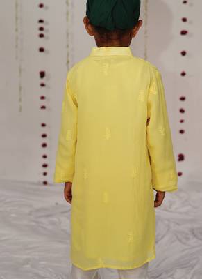 Yellow embroidered georgette kurta set 4