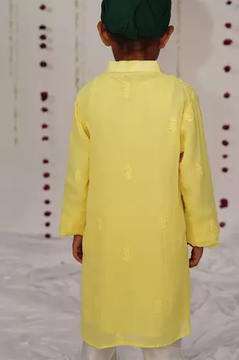 Yellow embroidered georgette kurta set