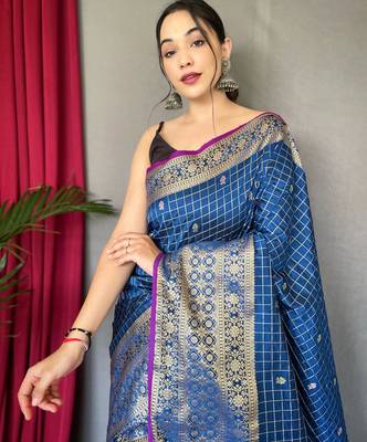 Blue art silk  woven saree 3