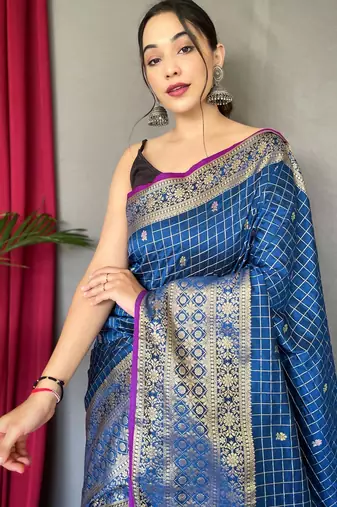 Blue art silk  woven saree