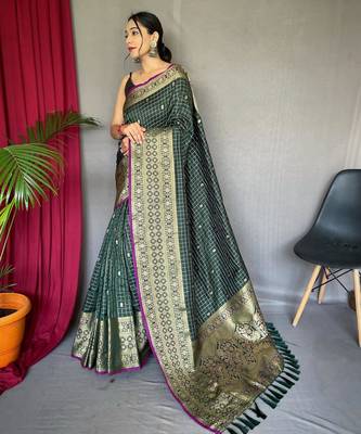 Green art silk  woven saree 1