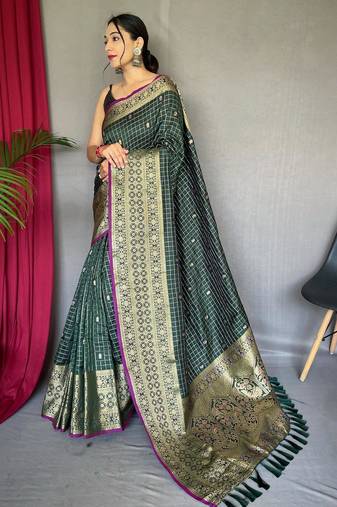 Green art silk  woven saree