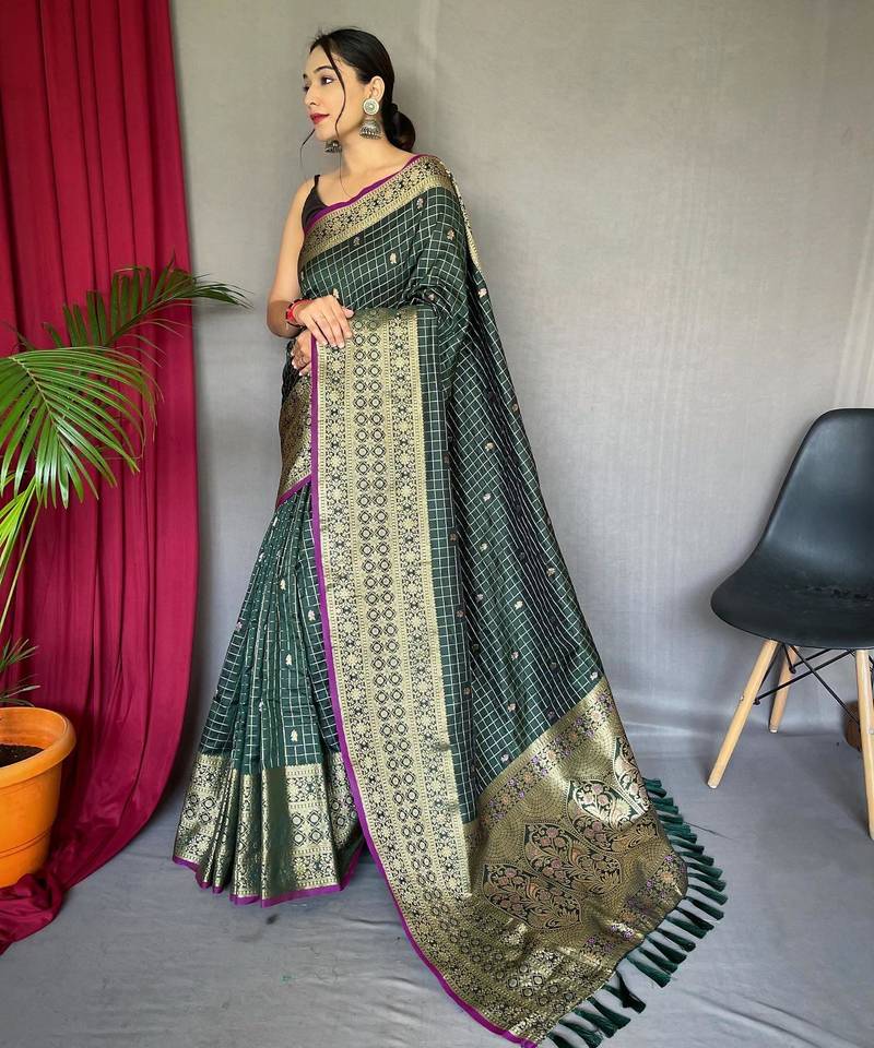 Green art silk  woven saree